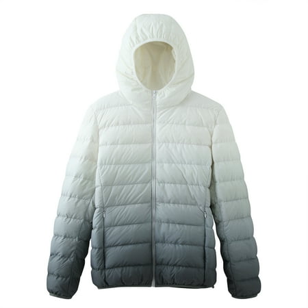 GWAABD Winter Coat Women Lightweight Winter Warm Padded Coat Full-Zip Gradient Print Puffer Jacket Long Sleeve Outerwear with Hooded Pockets Overcoat 