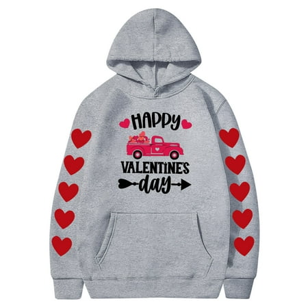 Couples Hoodie for Women Men Valentines Holiday  Sweet Love Heart Print Casual Unisex Hooded Sweatshirt Pullover Tops (X-Large  Gray 03)