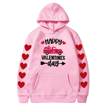 Couples Hoodie for Women Men Valentines Holiday  Sweet Love Heart Print Casual Unisex Hooded Sweatshirt Pullover Tops (X-Large  Pink 03)