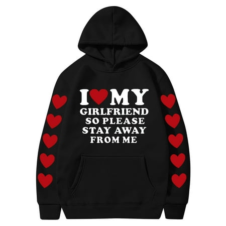 Couples Hoodie for Women Men Valentines Holiday  Sweet Love Heart Print Casual Unisex Hooded Sweatshirt Pullover Tops (X-Large  Black 06)