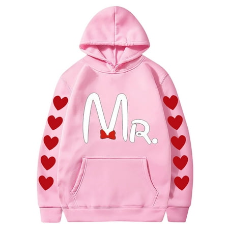 Couples Hoodie for Women Men Valentines Holiday  Sweet Love Heart Print Casual Unisex Hooded Sweatshirt Pullover Tops (X-Large  Pink 01)