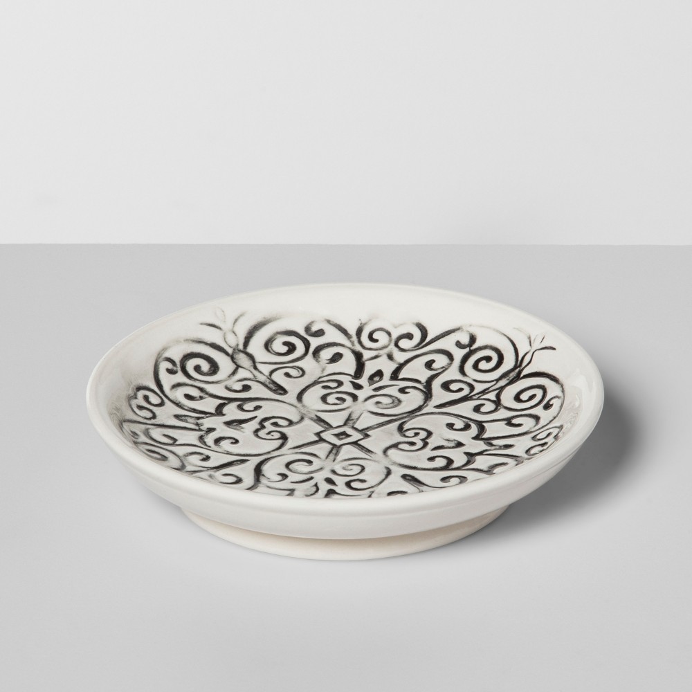 Mallorca Mosaic Distressed Debossing on Ceramic Soap Dish Black - Opalhouse