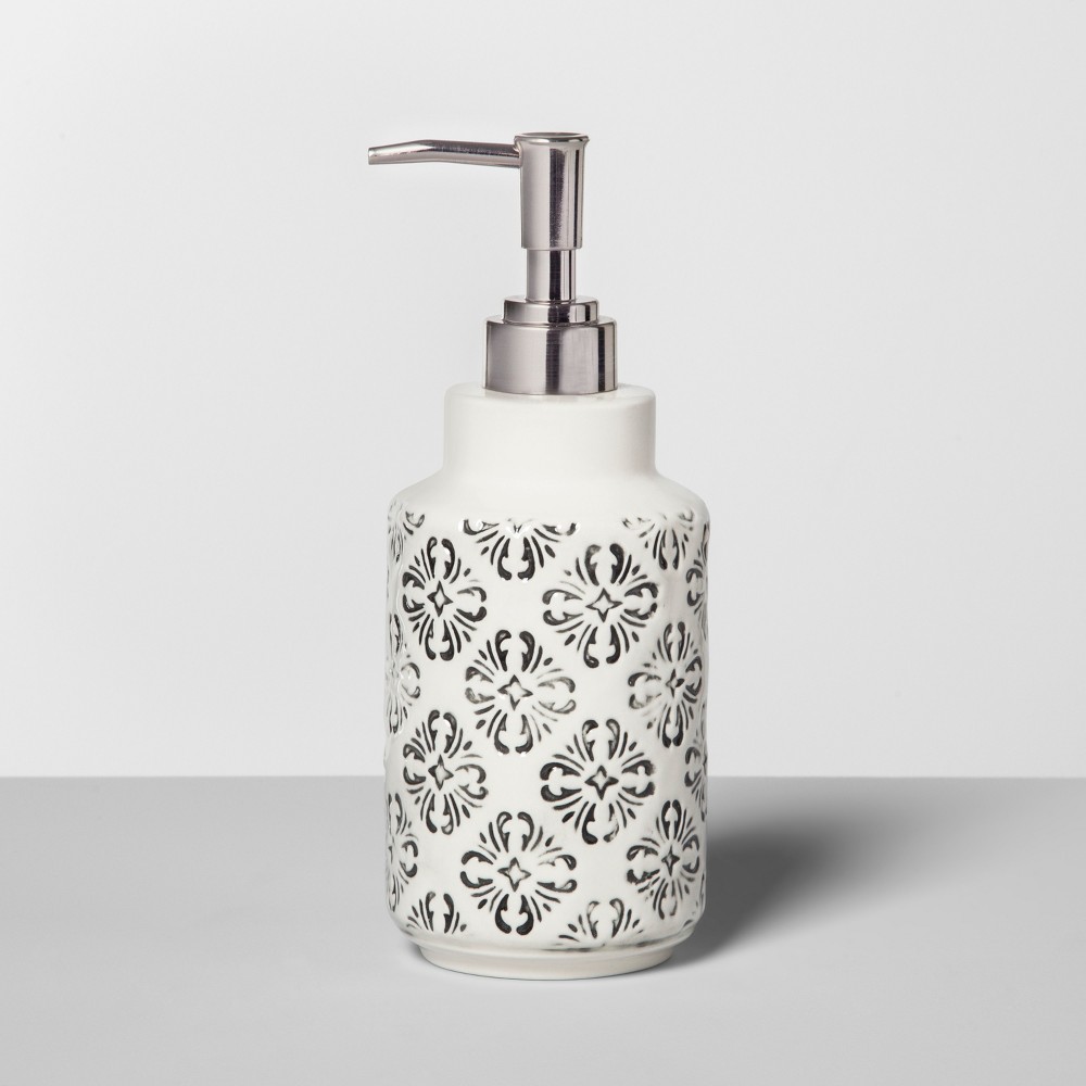 Mallorca Mosaic Distressed Debossing on Ceramic Soap/Lotion Dispenser Black - Opalhouse