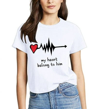 Shpwfbe Couples Gift Ideas Mens Shirts Graphic Short Sleeve Couple Soft Custom Men Women S T Shirts for Women Round Neckline Short Sleeve White L  Gif