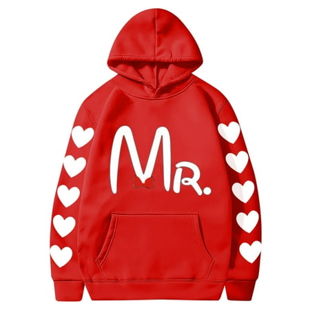 Couples Hoodie for Women Men Valentines Holiday  Sweet Love Heart Print Casual Unisex Hooded Sweatshirt Pullover Tops (X-Large  Red 01)