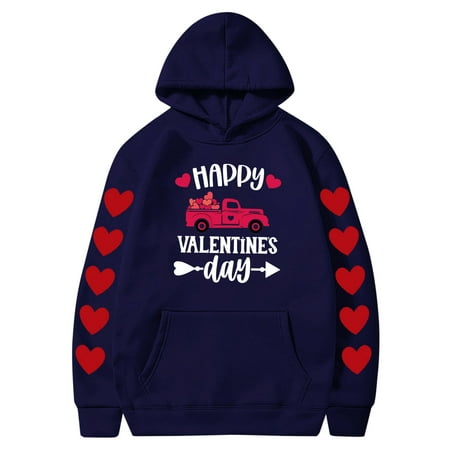 Couples Hoodie for Women Men Valentines Holiday  Sweet Love Heart Print Casual Unisex Hooded Sweatshirt Pullover Tops (X-Large  Navy 03)