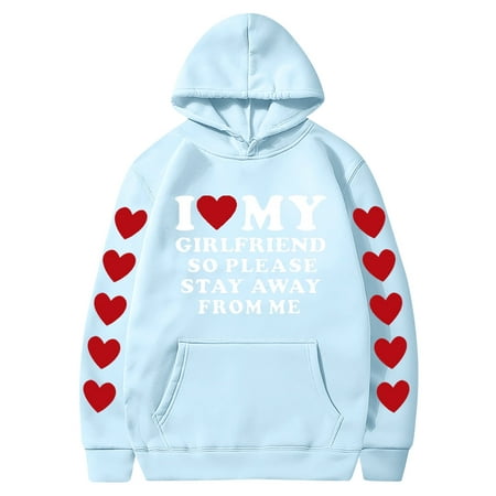 Couples Hoodie for Women Men Valentines Holiday  Sweet Love Heart Print Casual Unisex Hooded Sweatshirt Pullover Tops (X-Large  Sky Blue 06)