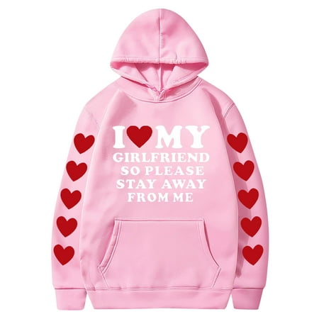 Couples Hoodie for Women Men Valentines Holiday  Sweet Love Heart Print Casual Unisex Hooded Sweatshirt Pullover Tops (X-Large  Pink 06)