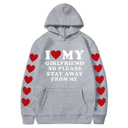 Couples Hoodie for Women Men Valentines Holiday  Sweet Love Heart Print Casual Unisex Hooded Sweatshirt Pullover Tops (X-Large  Gray 06)