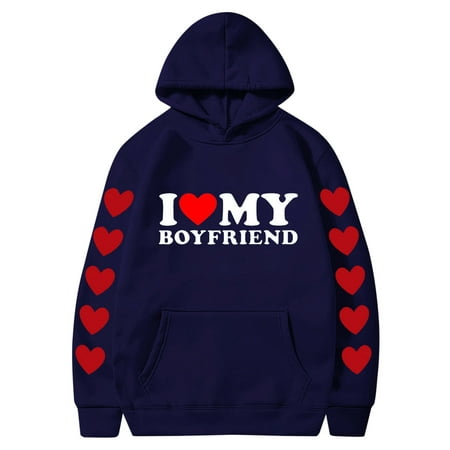 Couples Hoodie for Women Men Valentines Holiday  Sweet Love Heart Print Casual Unisex Hooded Sweatshirt Pullover Tops (X-Large  Navy 02)