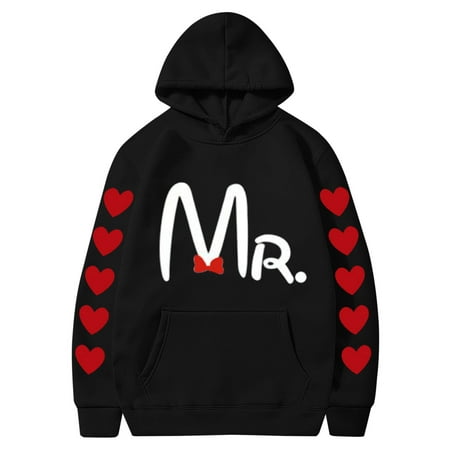 Couples Hoodie for Women Men Valentines Holiday  Sweet Love Heart Print Casual Unisex Hooded Sweatshirt Pullover Tops (X-Large  Black 01)