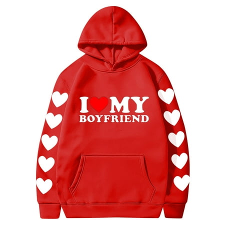 Couples Hoodie for Women Men Valentines Holiday  Sweet Love Heart Print Casual Unisex Hooded Sweatshirt Pullover Tops (X-Large  Red 02)