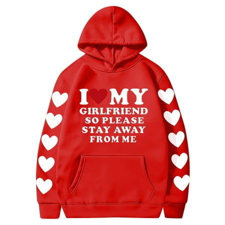 Couples Hoodie for Women Men Valentines Holiday  Sweet Love Heart Print Casual Unisex Hooded Sweatshirt Pullover Tops (X-Large  Red 06)