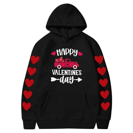 Couples Hoodie for Women Men Valentines Holiday  Sweet Love Heart Print Casual Unisex Hooded Sweatshirt Pullover Tops (X-Large  Black 03)