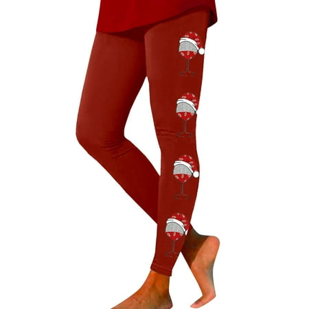 GWAABD Leggings for Women Warm Workout Yoga Hiking Tights Pants Christmas Goblet Print Sweatpants Soft Slim Trousers Lifting Stretchy Leggings Red S