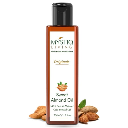 Mystiq Living Cold Pressed Sweet Almond Oil for Face  Hair  Baby Massage  Glowing Skin | 100% Pure & Natural - 200 Ml