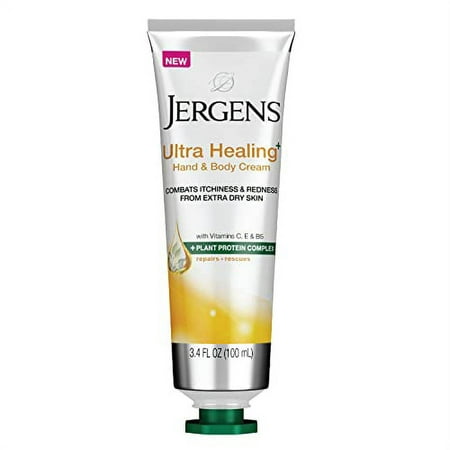 Jergens Ultra Healing Hand & Body Cream for Dry Skin  3.4 Ounces  Formulated with Vitamins C  E & B5 Plus Plant Protein Complex  for Extra Dry Skin Re