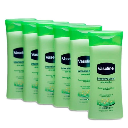 Vaseline Non Greasy Intensive Care Body Lotion  Aloe Soothe 6 Travel Packs X 3.4 Fl.Oz / 100 ML (Flight Friendly Size)