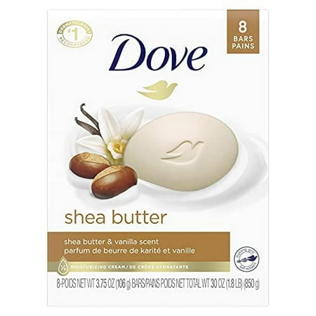 Dove Beauty Bar Skin Cleanser for Gentle Soft Skin Care Shea Butter More Moisturizing Than Bar Soap 3.75 Oz 8 Bars