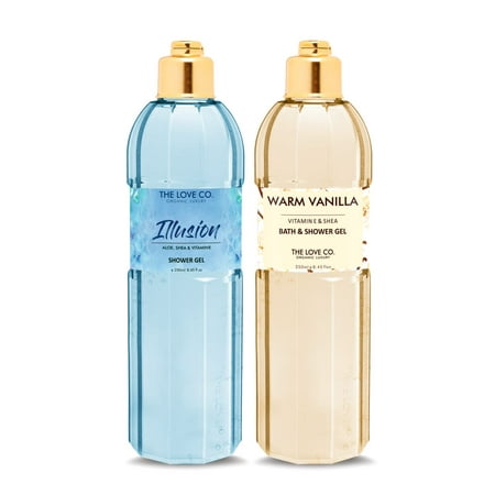 The Love Co. Aqua + Warm Vanilla Body Wash - Combo Pack Shower Gel (Pack of 2) - Luxury Moisturizing Body Wash for Women & Men - Skin Cleanser with Lo