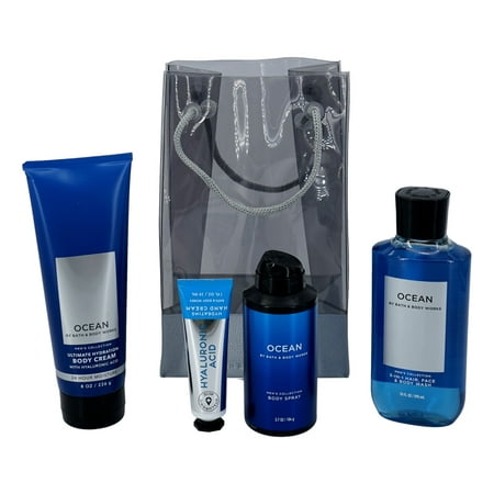 Ocean Men S Collection Gift Bag Set 4 Pack 10 Oz 3-in-1 Hair Face and Body Wash 8 Oz Ultimate Hydration Body Cream 3.7 Oz Body Spray and 1 Oz Travel S