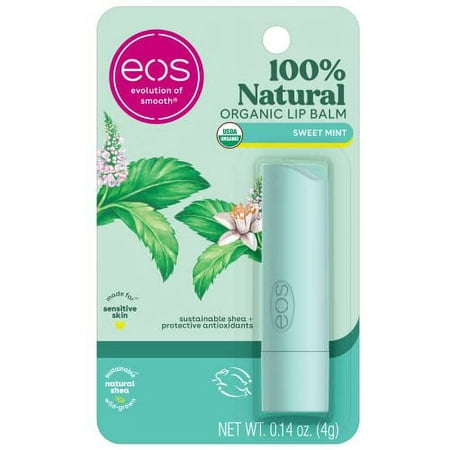 Eos 100% Natural & Organic Lip Balm- Sweet Mint  Dermatologist Recommended  All-Day Moisture Lip Care  Made for Sensitive Skin  0.14 Oz