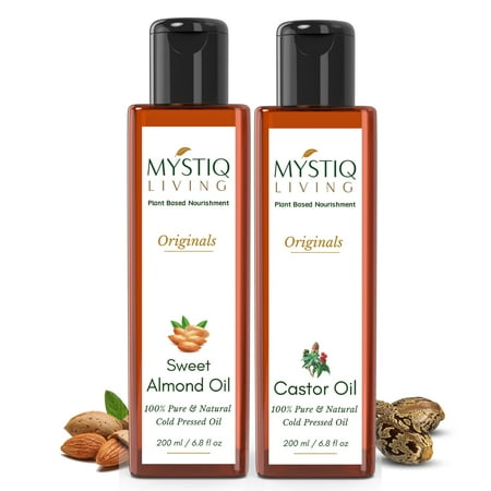 Mystiq Living Originals Combo - Castor Oil & Sweet Almond Oil| Hair Growth & Baby Massage | Cold Pressed  100% Pure & Naturals - 200ML (Pack of 2) - 1