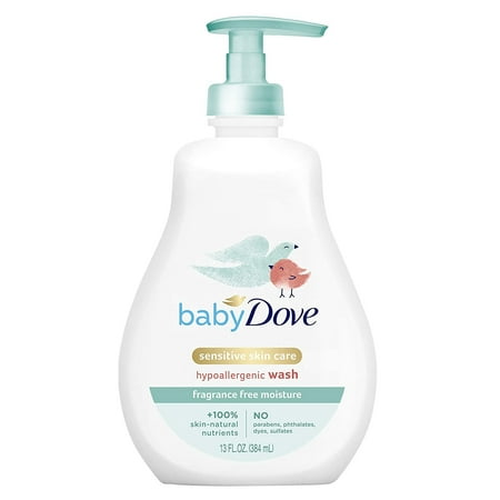 Baby Dove Sensitive Skin Care Baby Wash for Baby Bath Time Fragrance Free Moisture Fragrance Free and Hypoallergenic  Washes Away Bacteria 13 Oz