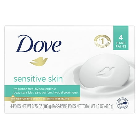 Dove Beauty Bar More Moisturizing Than Bar Soap for Softer Skin  Fragrance Free  Hypoallergenic Sensitive Skin with Gentle Cleanser 3.75 Oz  4 Bars(Pa