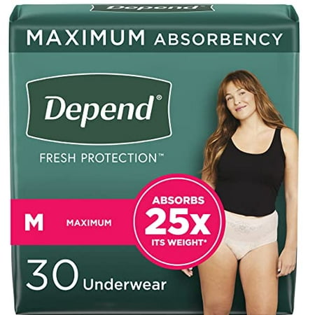 Depend Fresh Protection Adult Incontinence Underwear for Women (Formerly Depend Fit-Flex)  Disposable  Maximum  Medium  Blush  30 Count