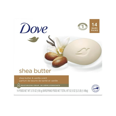 Dove Beauty Bar Gentle Skin Cleanser Moisturizing for Gentle Soft Skin Care Shea Butter More Moisturizing Than Bar Soap 3.75 Oz 14 Bars