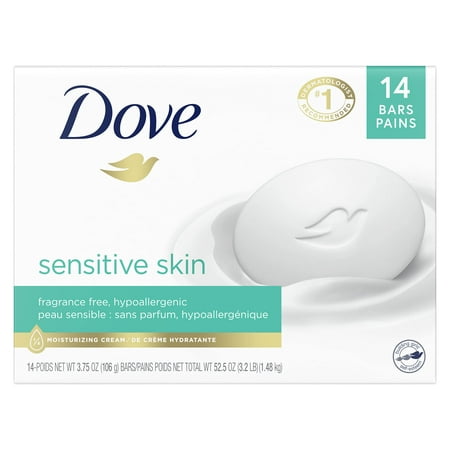 Dove Beauty Bar More Moisturizing Than Bar Soap for Softer Skin  Fragrance-Free  Hypoallergenic Beauty Bar Sensitive Skin with Gentle Cleanser 3.75 Oz