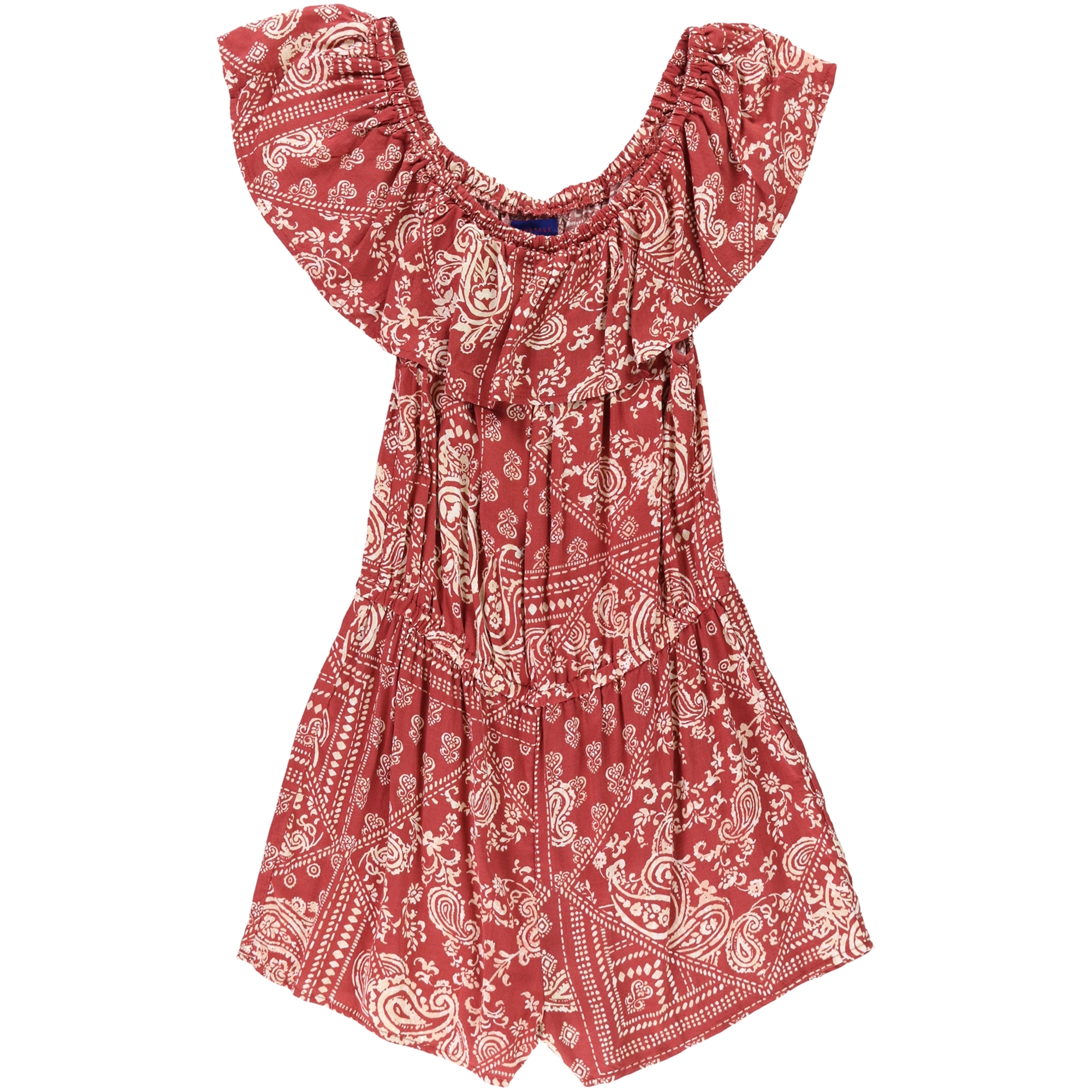 Aeropostale Womens Off the Shoulder Print Romper Jumpsuit, Red, X-Small