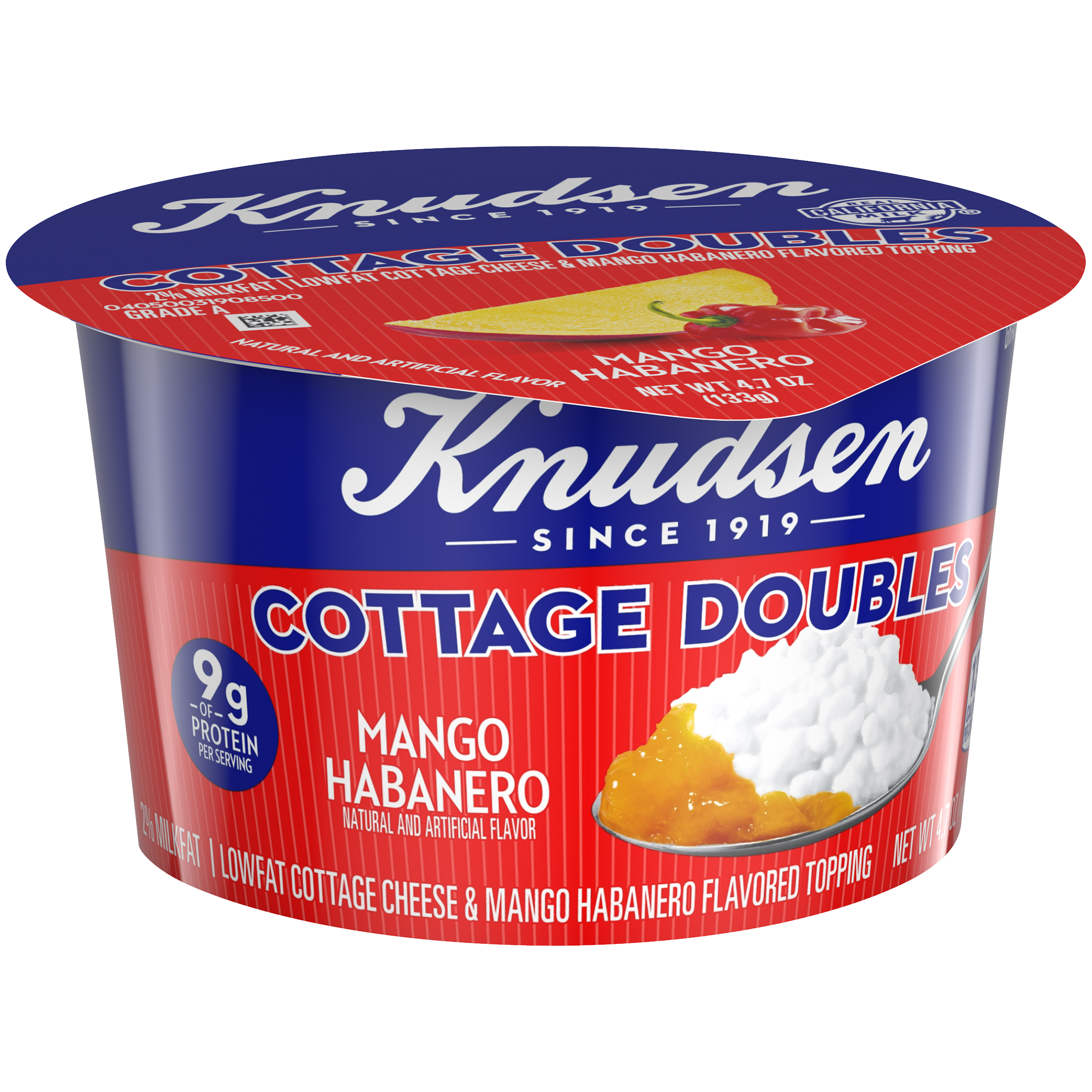 Knudsen Low Fat 2% Milkfat Cottage Cheese Doubles with Mango Habanero Topping, 4.7 Oz Cup