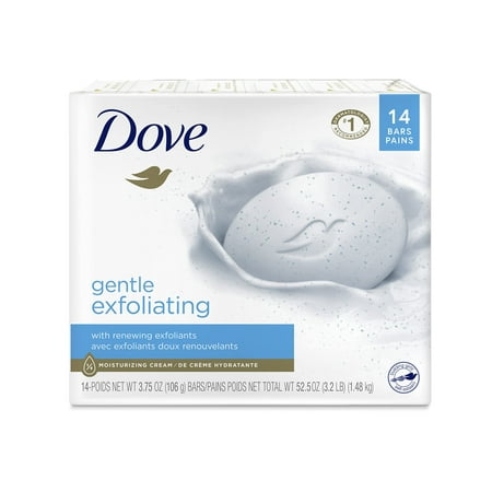 Dove Beauty Bar More Moisturizing Than Bar Soap Gentle Exfoliating with Mild Cleanser for Softer and Smoother Skin 3.75 Oz Pack of 14