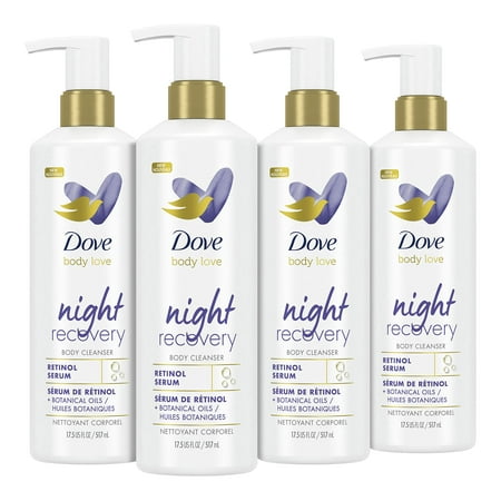 Dove Body Love Body Cleanser Night Recovery 4 Count for Dry and Worn Down Skin Body Wash with Retinol Serum and Botanical Oils 17.5 Oz