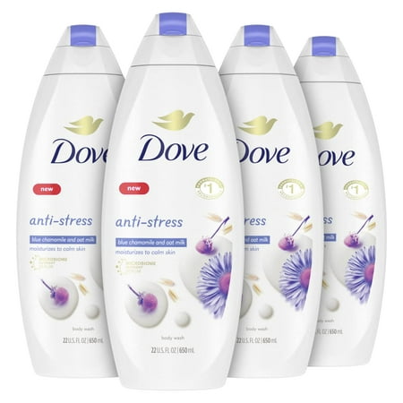 Dove Moisturizing Body Wash Sulphate Free Body Wash Moisturizes to Calm Skin Anti-Stress Body Cleanser with Blue Chamomile and Oat Milk Scent 22Oz 4 C