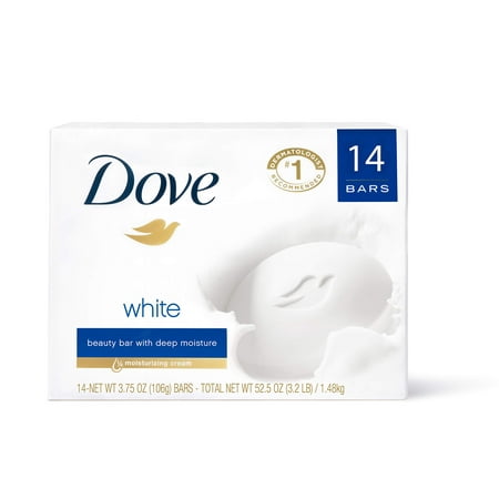 Dove Beauty Bar Gentle Cleanser for Softer and Smoother Skin with 1/4 Moisturizing Cream White More Moisturizing Than Bar Soap  3.75 Oz  14 Bars
