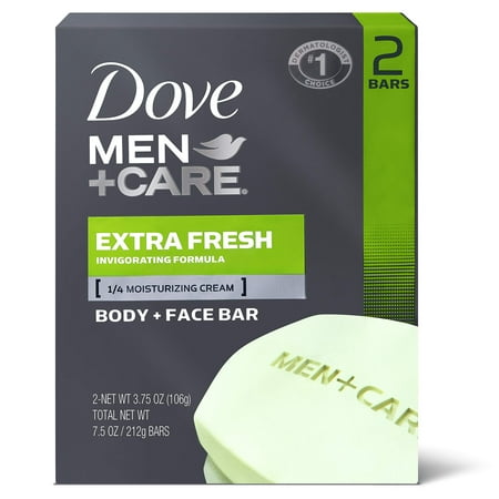 Dove Men+Care Body Soap and Face Bar More Moisturizing Than Bar Soap Extra Fresh Effectively Washes Away Bacteria  Nourishes Your Skin 3.75 Oz 2 Bar