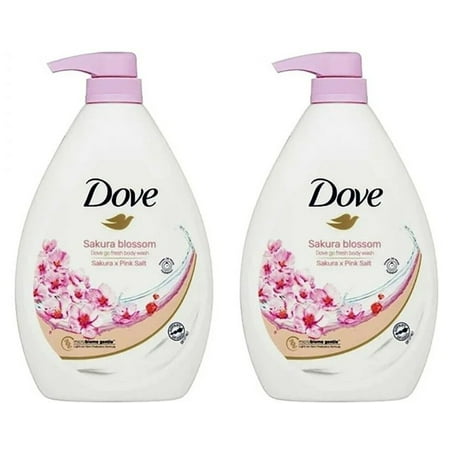 Dove Deep Moisture Liquid Body Wash with Pump Nourishing for Dry Skin -Sakura Blossom with Pink Salt -33.8 Oz.- Pack of 2