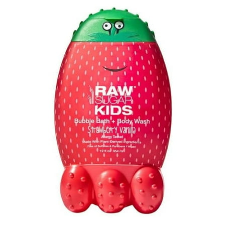 Mtz Raw Sugar Kids Strawberry Vanilla Bubble Bath + Body Wash 12 Oz. Made with Plant Derived Ingredients. Vegan and Free of Sulfates and Parabens. (1 