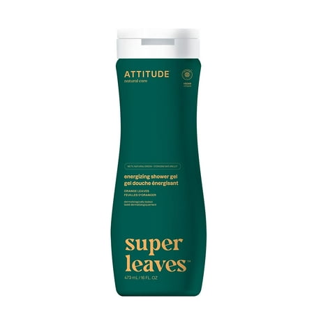 ATTITUDE Natural Moisturizing Body Wash  EWG Safe  Gentle on Sensitive Skin  Hypoallergenic Energizing Shower Gel  Orange Leaves  16 Fl Oz