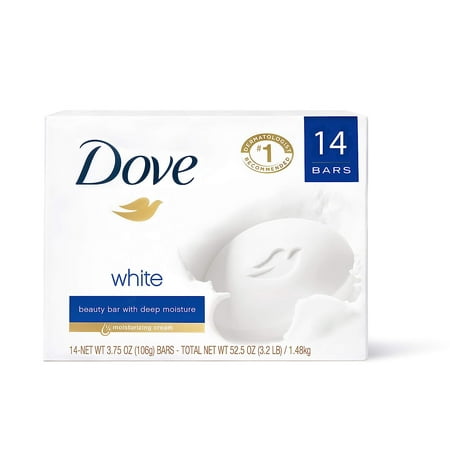 Dove Beauty Bar Gentle Cleanser for Softer and Smoother Skin with 1/4 Moisturizing Cream White More Moisturizing Than Bar Soap  3.75 Oz  14 Bars