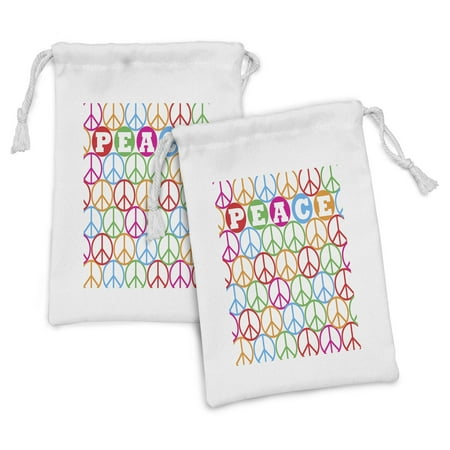 Retro Fabric Pouch Set of 2  Colorful Internationally Recognized Peace Sign Letters Counter Culture Print  Small Drawstring Bag for Toiletries Masks a