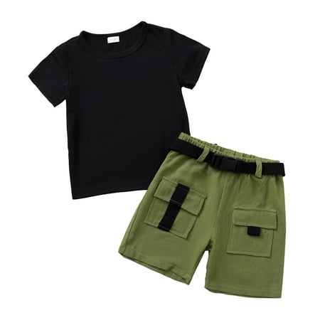 GWAABD Baby Girl Spring Clothes Black Cotton Kids Toddler Baby Boys Spring Summer Patchwork Cotton Short Sleeve Tshirt Shorts Outfits Set Clothes 3Y