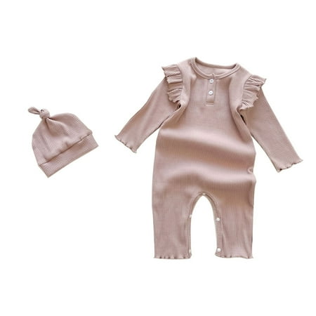 JDEFEG Boys  Pajama Sets Toddler Romper Boys Baby Girls Boys Ribbed Solid Autumn Long Sleeve Romper Jumpsuit Hat Clothes Solid Baby Boy Clothe Baby La