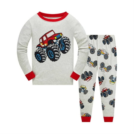 Popshion Toddler Boys Pajamas Set Off-Road Vehicle Graphic Kids 100% Cotton 2 Piece Long Sleeve Sleepwear 4T/6755