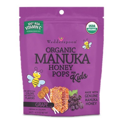 Wedderspoon 504212 Organic Manuka Honey Pops Grape, 24 Count - Case of 6