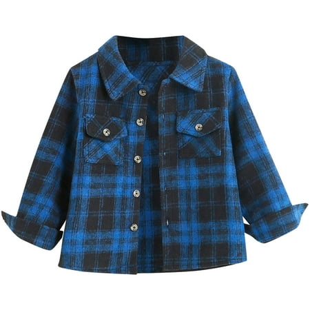 TOWED22 Boy Button Shirt Kid Flannel Shirt Toddler Buffalo Plaid Shirt Boys Western Shirts Long Sleeve Father Son Shirt(Blue 5-6 Y)