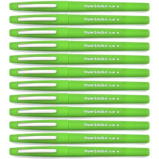 Paper Mate Flair Felt Tip Pens, 0.7mm, Medium Point, Light Green, 12-Count